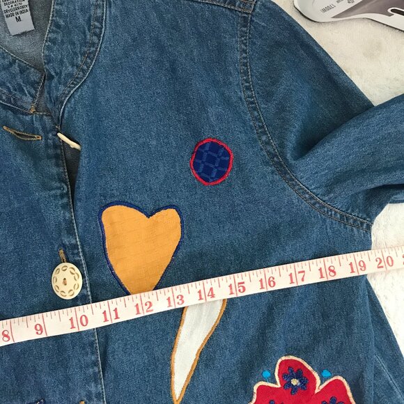 Indigo Moon Denim Jacket Button Long Sleeve Artsy Womens M - Picture 6 of 8